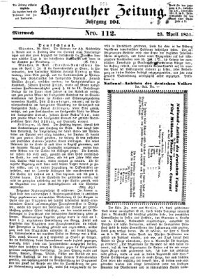 Bayreuther Zeitung Mittwoch 23. April 1851
