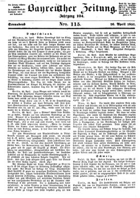 Bayreuther Zeitung Samstag 26. April 1851