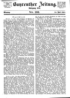 Bayreuther Zeitung Montag 14. Juli 1851