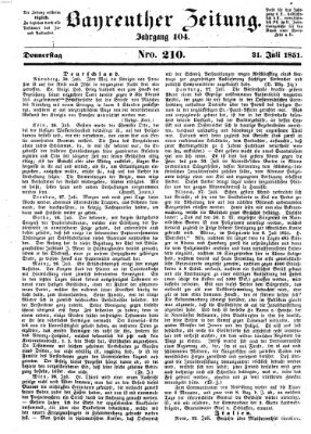Bayreuther Zeitung Donnerstag 31. Juli 1851
