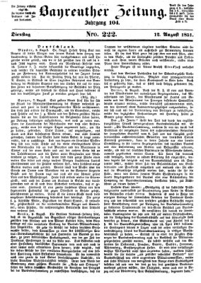 Bayreuther Zeitung Dienstag 12. August 1851