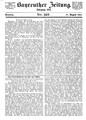 Bayreuther Zeitung Sonntag 17. August 1851