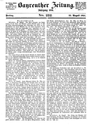 Bayreuther Zeitung Freitag 22. August 1851