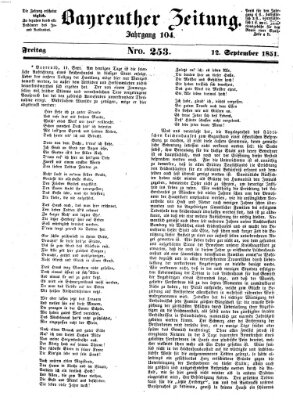Bayreuther Zeitung Freitag 12. September 1851