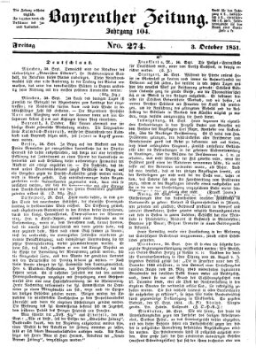 Bayreuther Zeitung Freitag 3. Oktober 1851