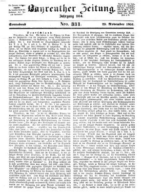 Bayreuther Zeitung Samstag 29. November 1851