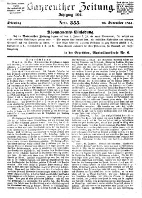 Bayreuther Zeitung Dienstag 23. Dezember 1851