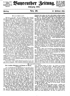 Bayreuther Zeitung Freitag 27. Februar 1852