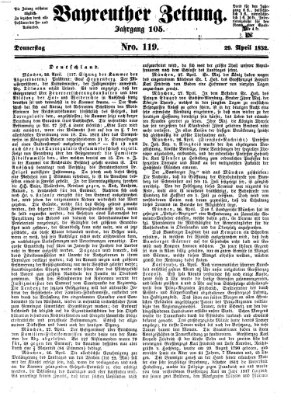 Bayreuther Zeitung Donnerstag 29. April 1852