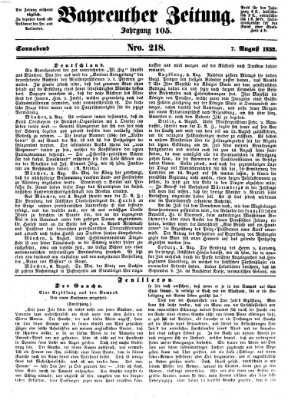 Bayreuther Zeitung Samstag 7. August 1852