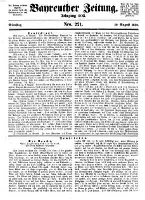 Bayreuther Zeitung Dienstag 10. August 1852