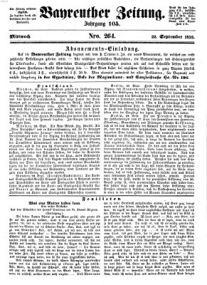 Bayreuther Zeitung Mittwoch 22. September 1852
