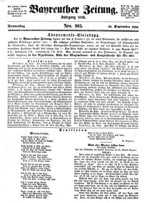 Bayreuther Zeitung Donnerstag 23. September 1852