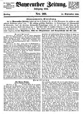 Bayreuther Zeitung Freitag 24. September 1852