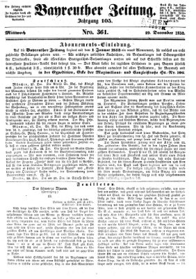 Bayreuther Zeitung Mittwoch 29. Dezember 1852