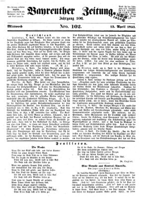 Bayreuther Zeitung Mittwoch 13. April 1853