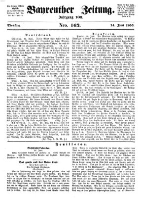 Bayreuther Zeitung Dienstag 14. Juni 1853