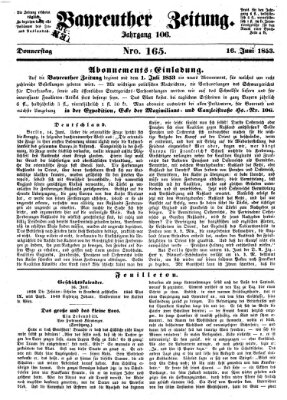 Bayreuther Zeitung Donnerstag 16. Juni 1853