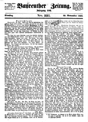Bayreuther Zeitung Dienstag 29. November 1853