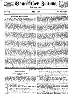 Bayreuther Zeitung Freitag 14. April 1854