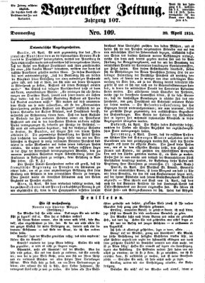 Bayreuther Zeitung Donnerstag 20. April 1854
