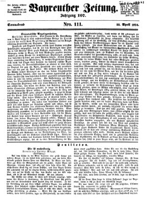 Bayreuther Zeitung Samstag 22. April 1854