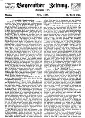 Bayreuther Zeitung Montag 16. April 1855