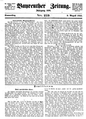 Bayreuther Zeitung Donnerstag 9. August 1855