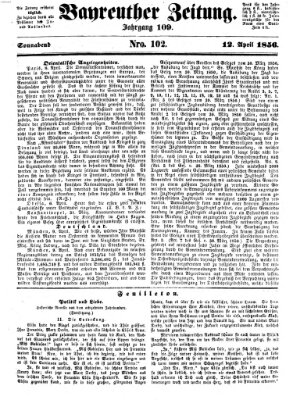Bayreuther Zeitung Samstag 12. April 1856