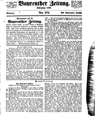 Bayreuther Zeitung Sonntag 28. September 1856