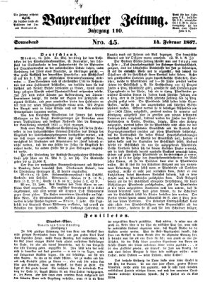 Bayreuther Zeitung Samstag 14. Februar 1857