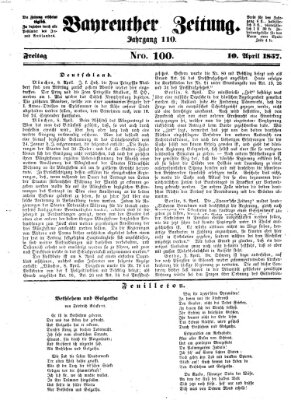 Bayreuther Zeitung Freitag 10. April 1857
