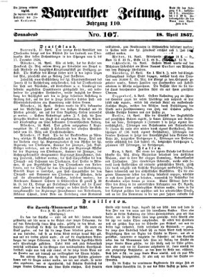 Bayreuther Zeitung Samstag 18. April 1857