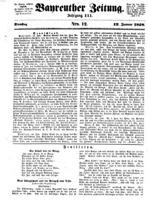 Bayreuther Zeitung Dienstag 12. Januar 1858