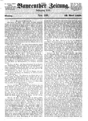 Bayreuther Zeitung Montag 19. April 1858