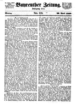 Bayreuther Zeitung Montag 26. April 1858