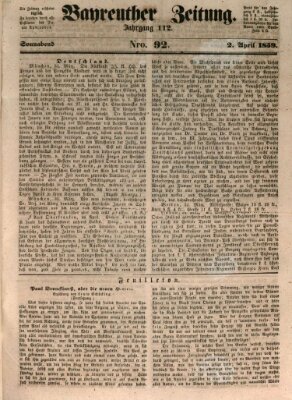 Bayreuther Zeitung Samstag 2. April 1859