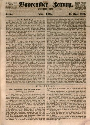 Bayreuther Zeitung Freitag 15. April 1859