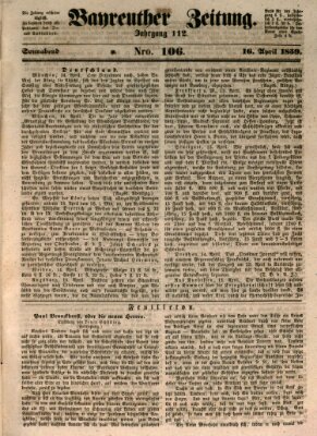 Bayreuther Zeitung Samstag 16. April 1859