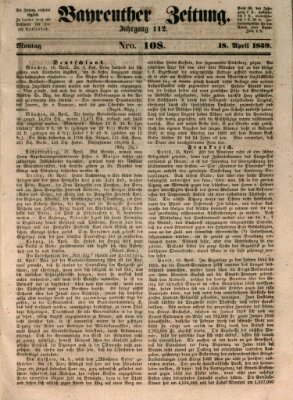 Bayreuther Zeitung Montag 18. April 1859