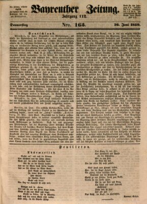 Bayreuther Zeitung Donnerstag 16. Juni 1859