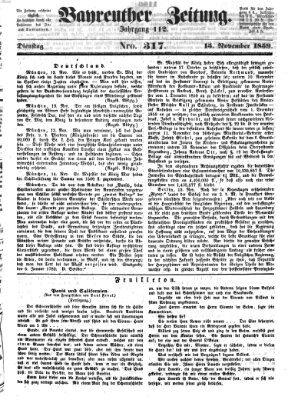 Bayreuther Zeitung Dienstag 15. November 1859