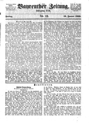Bayreuther Zeitung Freitag 13. Januar 1860