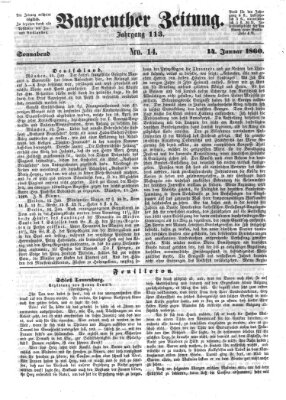 Bayreuther Zeitung Samstag 14. Januar 1860
