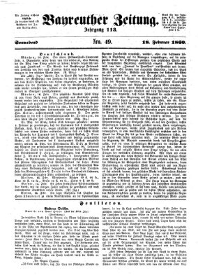 Bayreuther Zeitung Samstag 18. Februar 1860