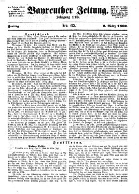 Bayreuther Zeitung Freitag 2. März 1860