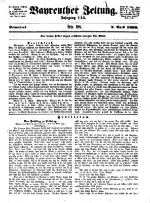Bayreuther Zeitung Samstag 7. April 1860