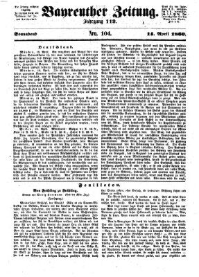Bayreuther Zeitung Samstag 14. April 1860