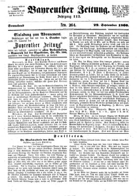 Bayreuther Zeitung Samstag 22. September 1860