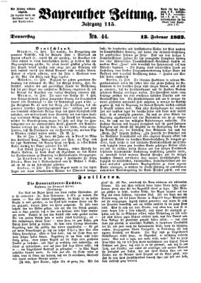 Bayreuther Zeitung Donnerstag 13. Februar 1862